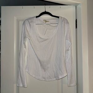 Madewell White Ribbed Long Sleeve Top